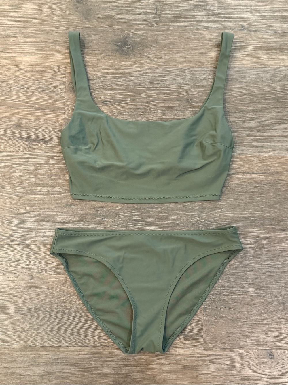 Aerie American Eagle Swim Suit Scoop Bikini Top & Bikini Bottom Olive Green